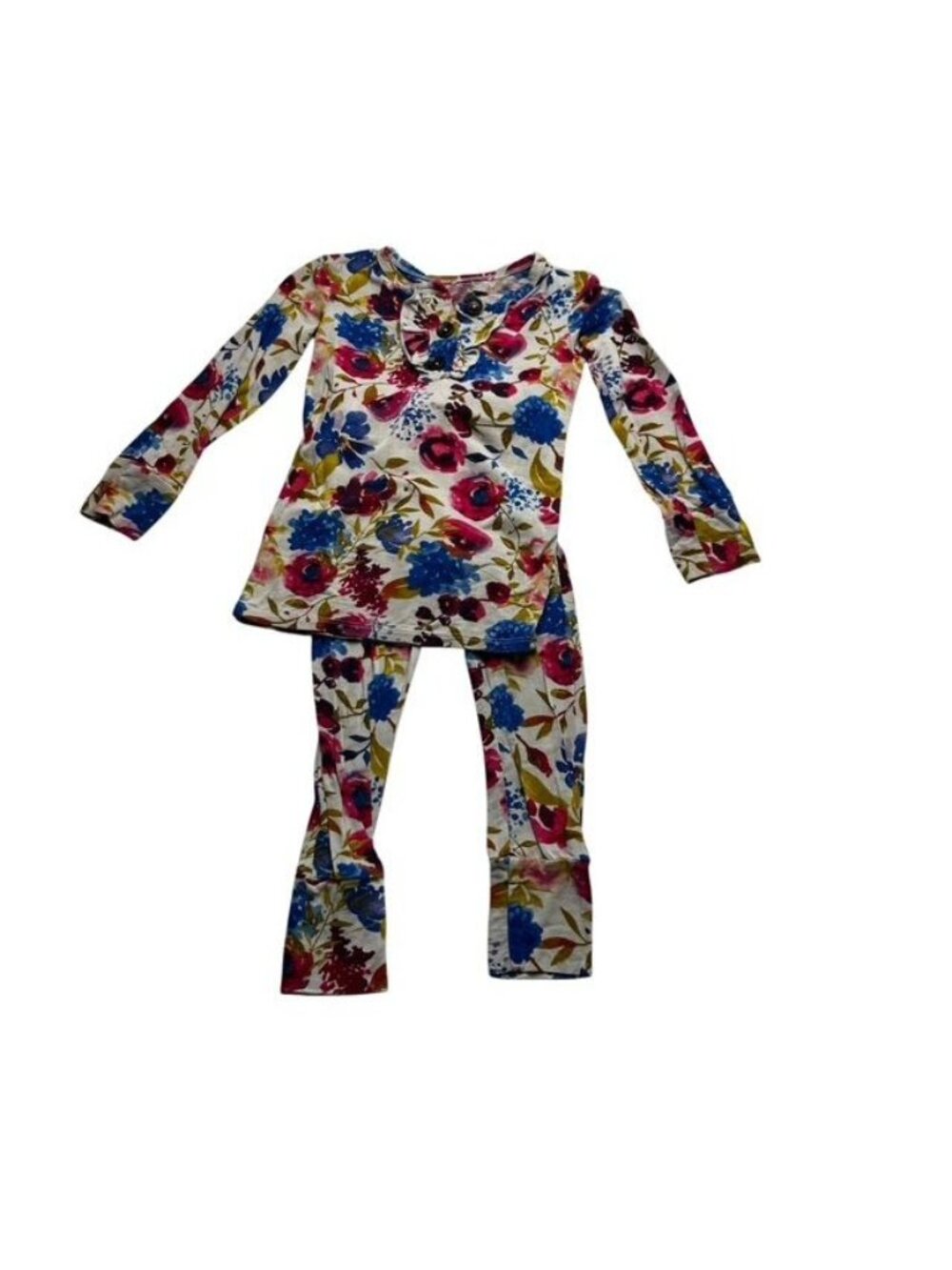 Gigi & Max Kaylee Ruffle Two Piece Bamboo Floral Lounge Set 2-3T